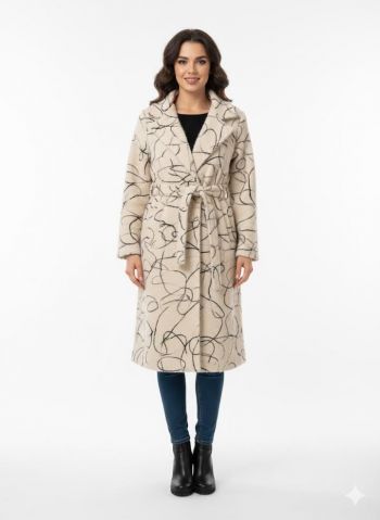 Εμπριμέ παλτό με ζώνη 